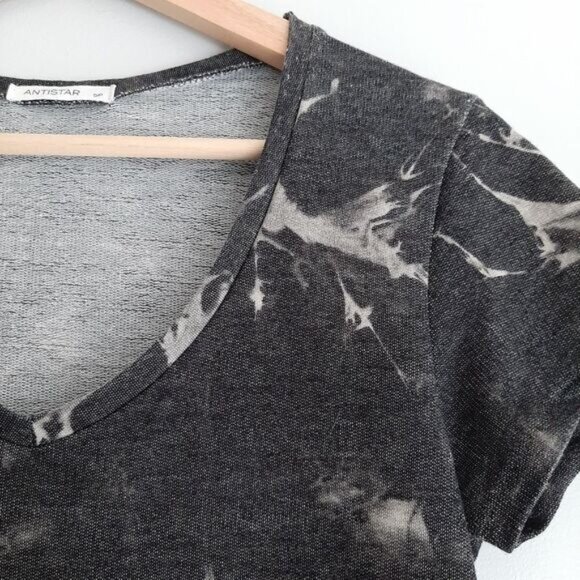 ANTISTAR Tie-Dye V-Neck Mini Dress Tunic Grey Shades Neutral Sz S - Picture 7 of 11